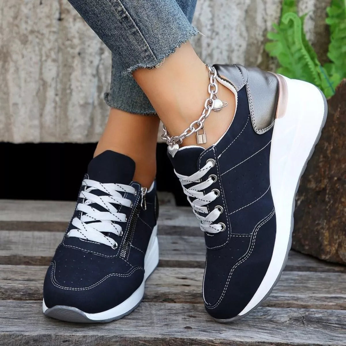 platform lace up sneakers – dear monkey | dropsona - neutral - close-up detail