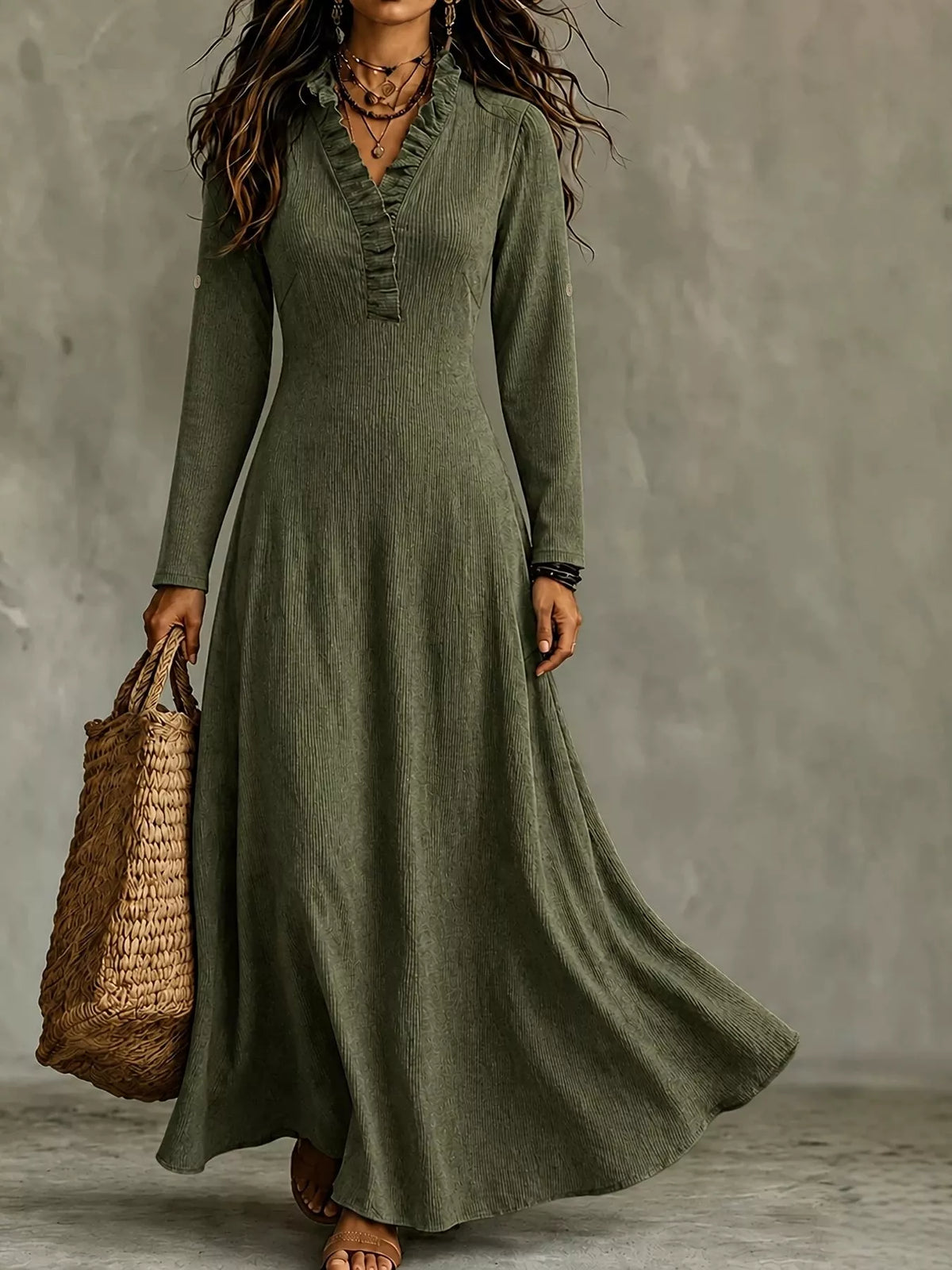full size frill roll-up sleeve maxi dress plus | dropsona - neutral - packaging
