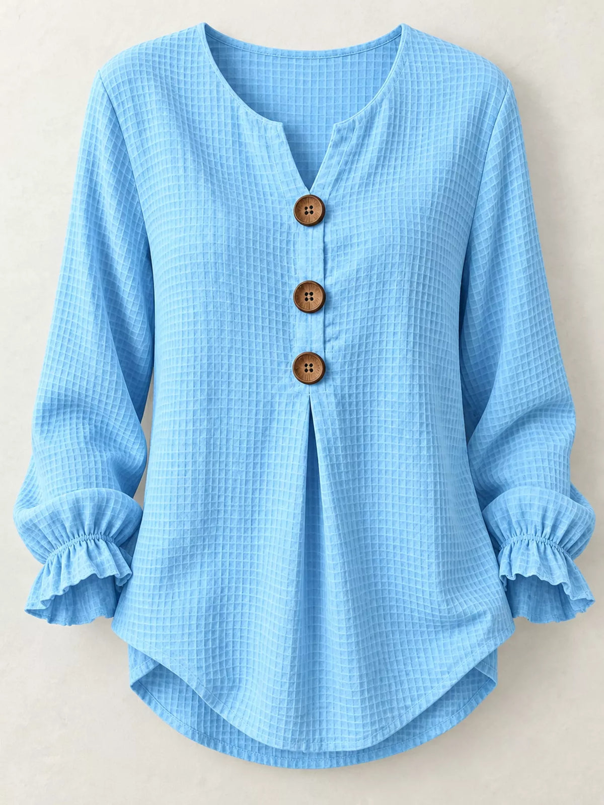 full size waffle knit flounce sleeve blouse plus | dropsona - neutral - usage example