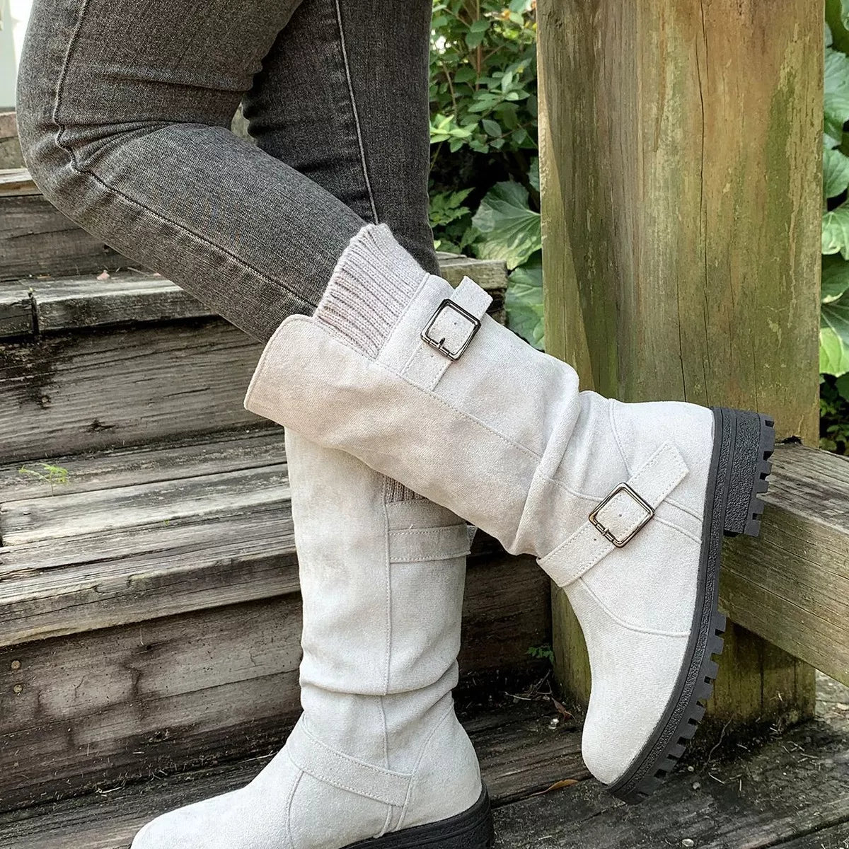 round toe block heel boots – dear monkey | dropsona - neutral - front view