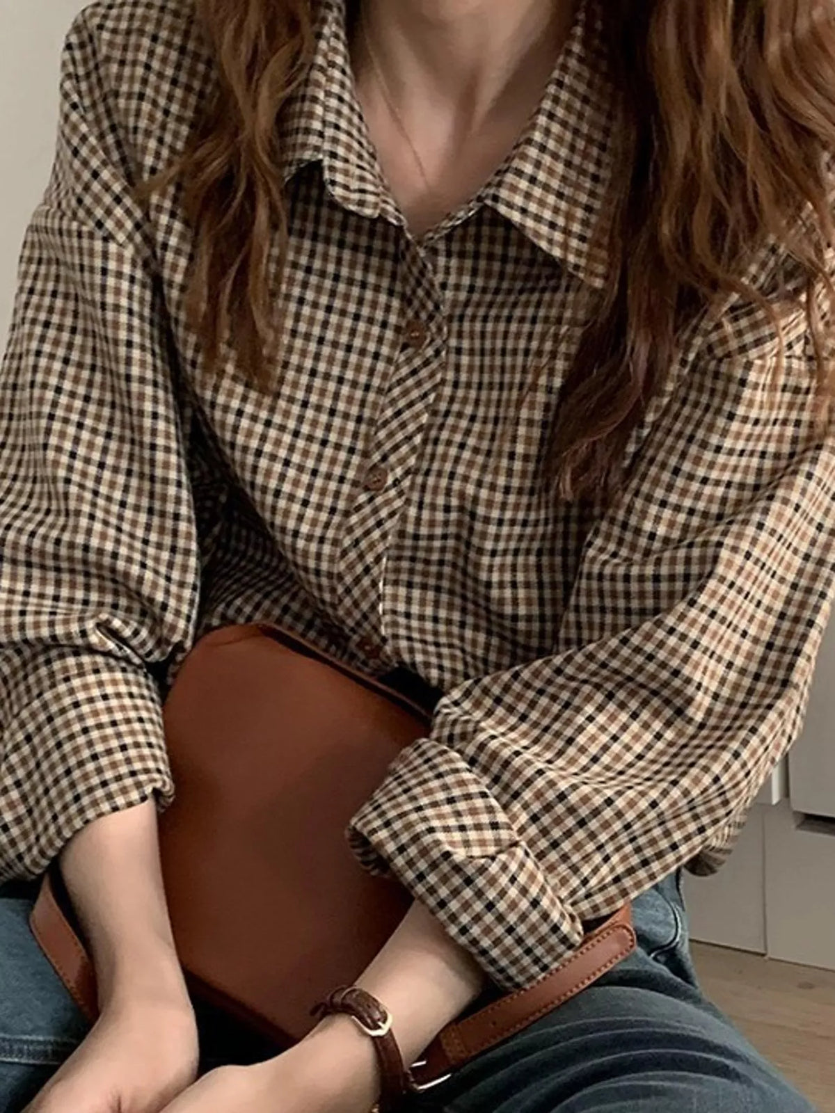 plaid button-down shirt – buttoned,basic style fit | dropsona - neutral - front view