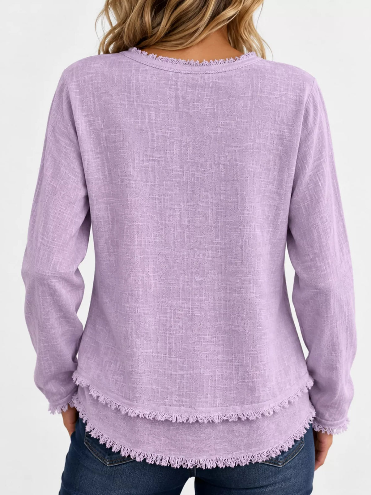 full size frayed hem v-neck blouse plus | dropsona - neutral - material texture
