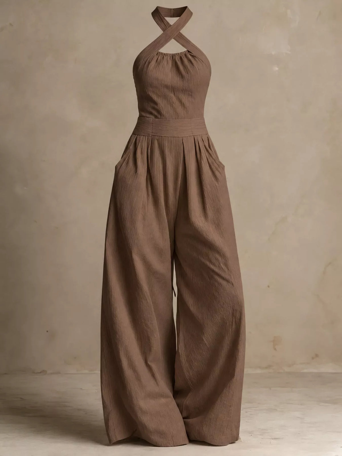 full size halter neck wide-leg jumpsuit plus | dropsona - neutral - packaging