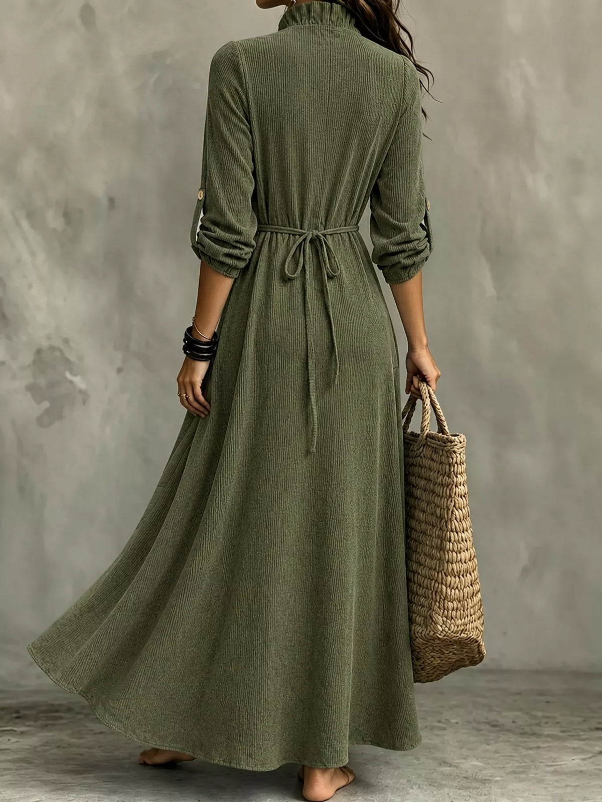 full size frill roll-up sleeve maxi dress plus | dropsona - neutral - size reference