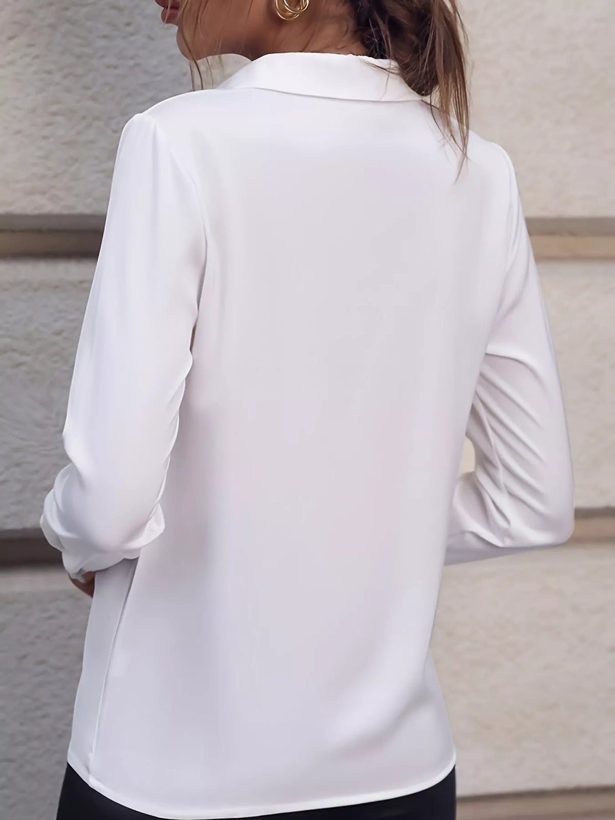 long sleeve satin blouse | dropsona - neutral - material texture