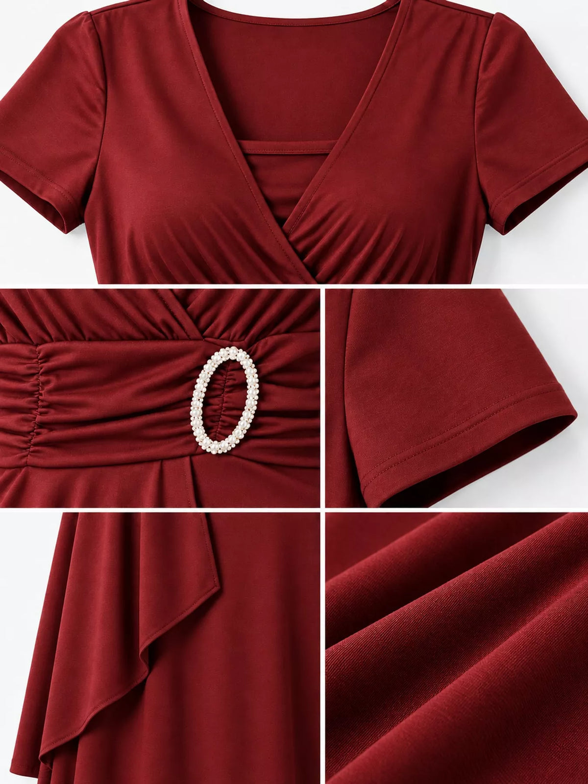 full size decorative buckle short sleeve dress plus | dropsona - neutral - front view