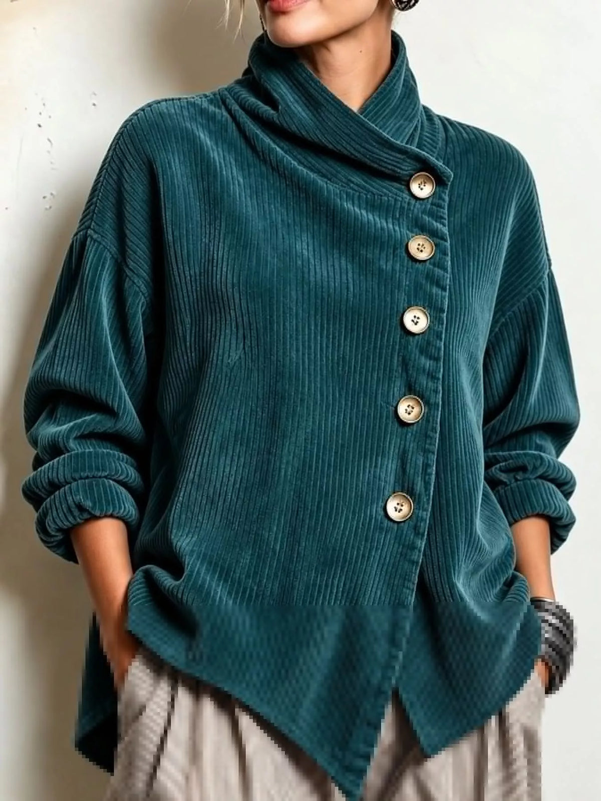 full size asymmetric button-down corduroy jacket plus | dropsona - neutral - usage example