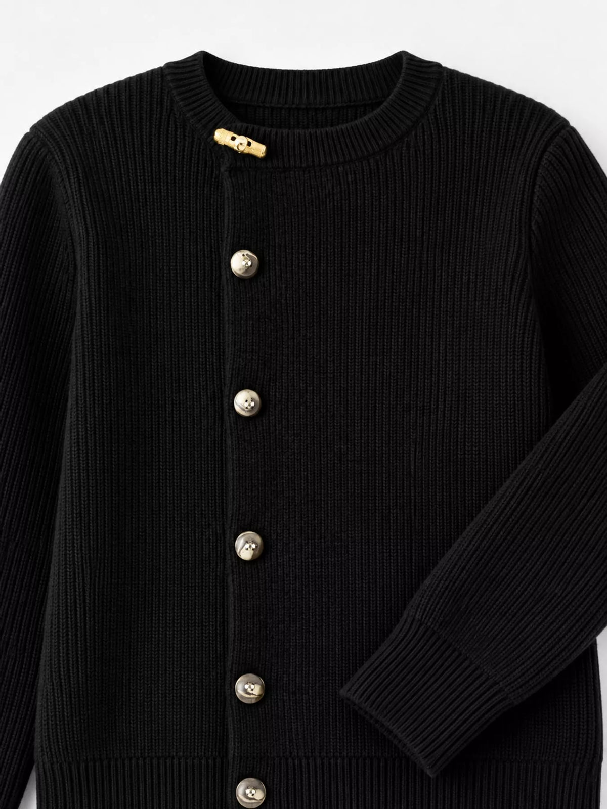 ribbed knit asymmetrical button cardigan | dropsona - neutral - usage example