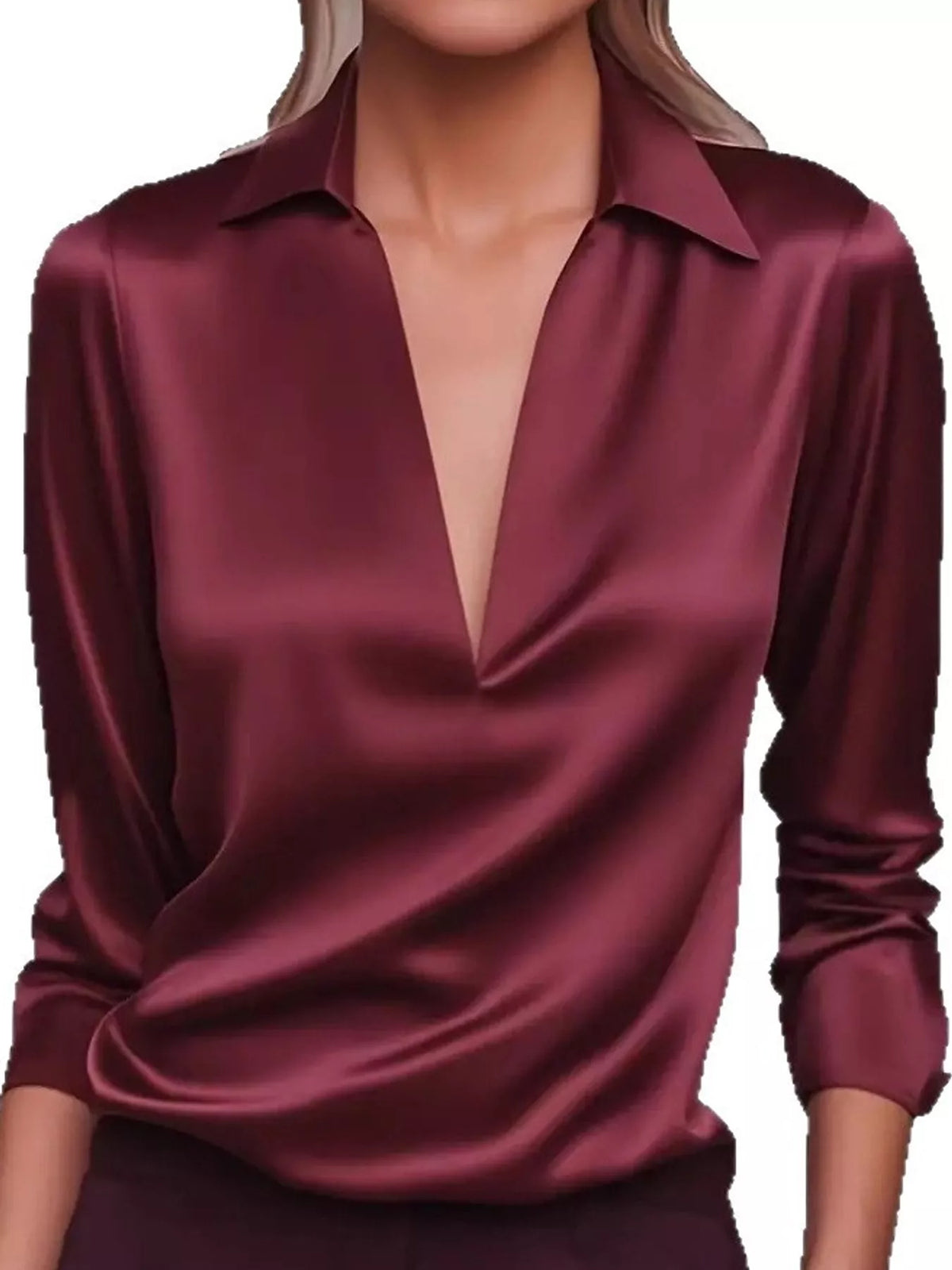 full size satin long sleeve blouse plus | dropsona - neutral - front view