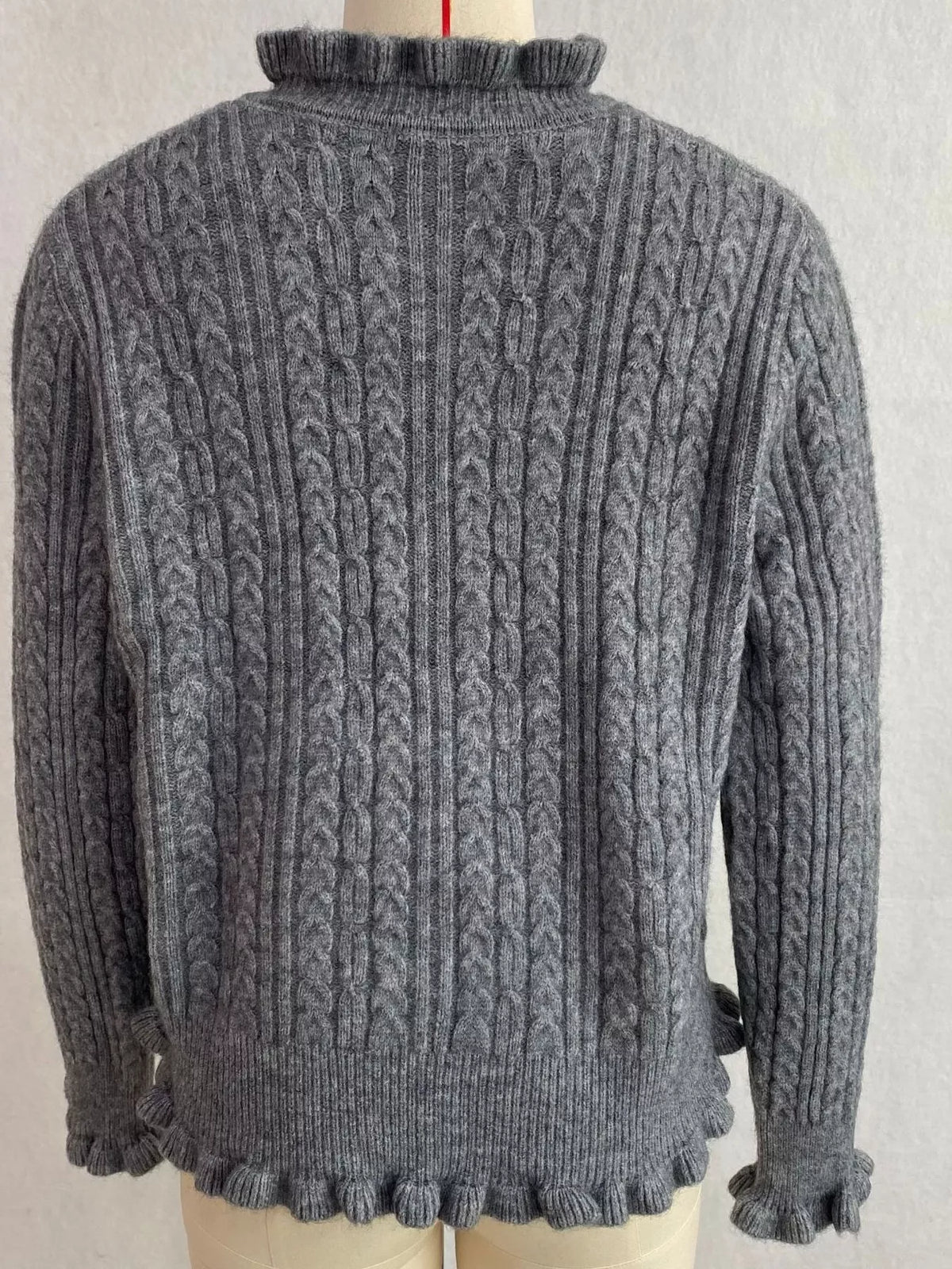 cable-knit ruffle-trim cardigan | dropsona - neutral - packaging
