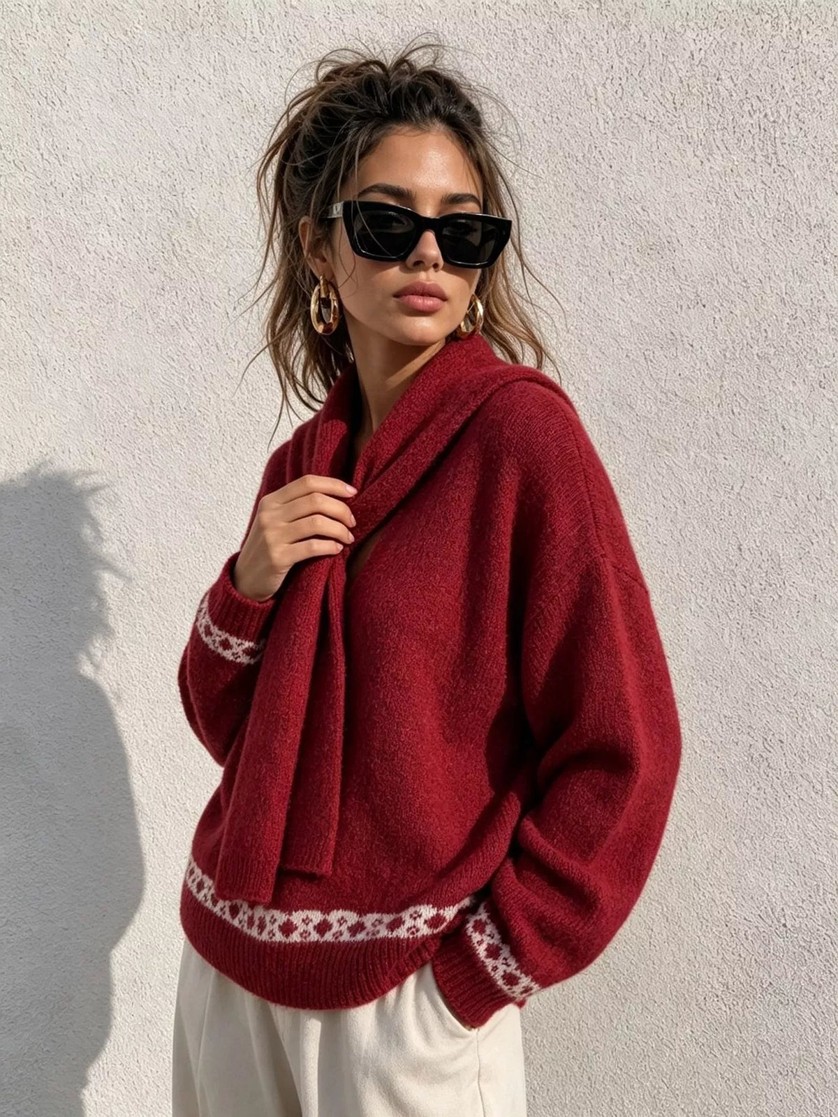 scarf detail dropped shoulder sweater – basic style | dropsona - neutral - usage example