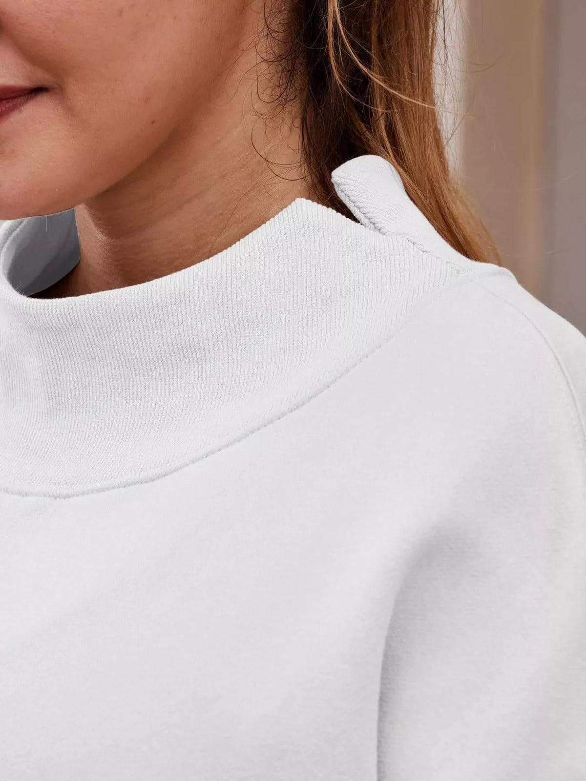 oversized mock neck long sleeve sweatshirt | dropsona - neutral - material texture