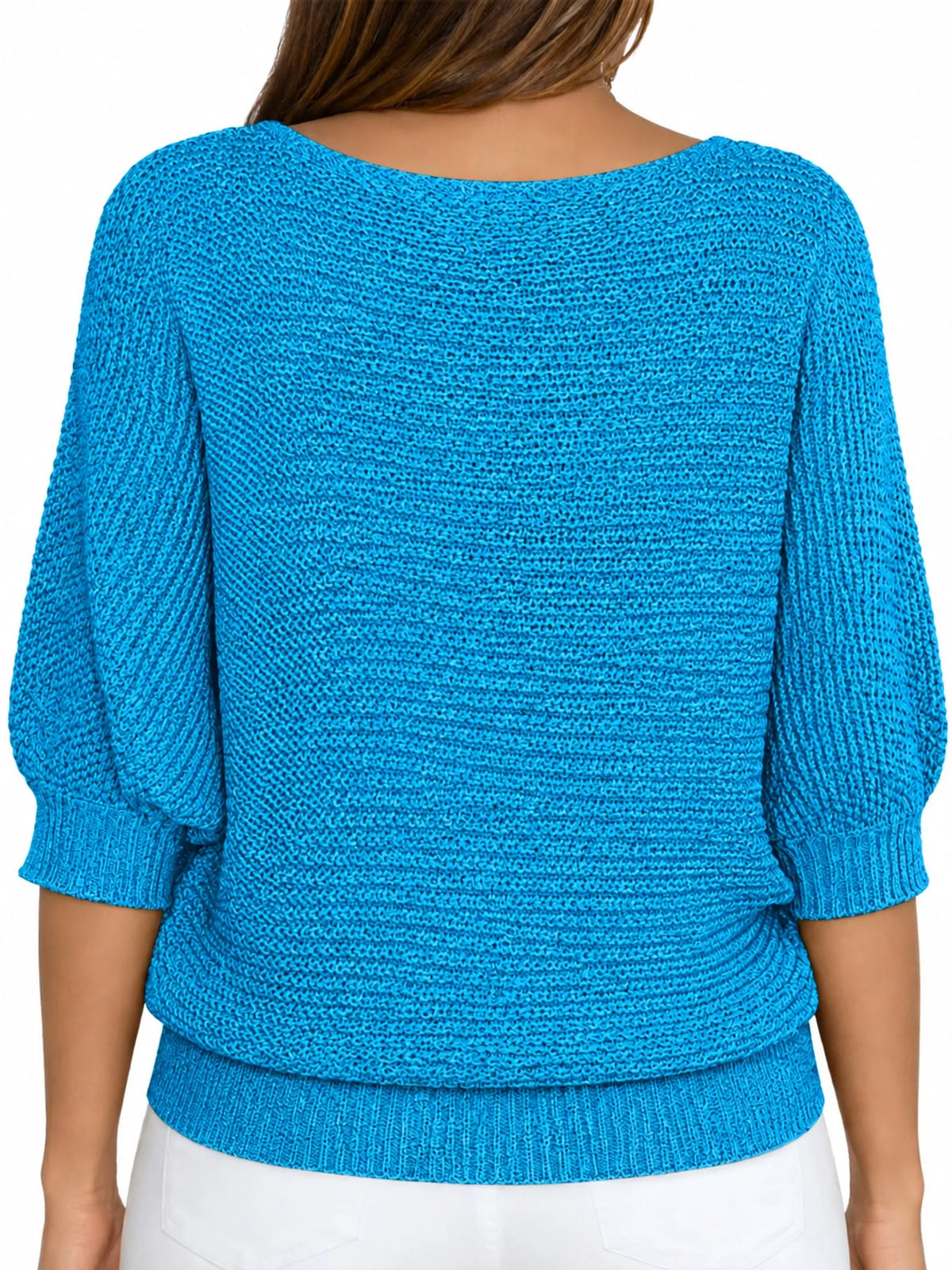 full size boat neck 3/4 sleeve sweater plus | dropsona - neutral - front view