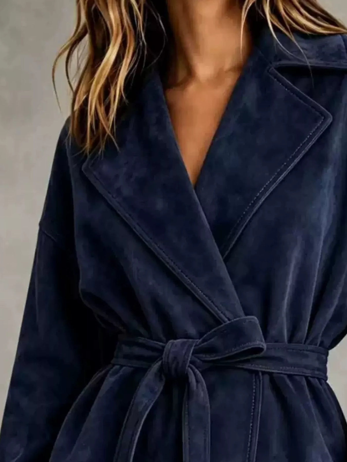 tie-waist lapel collar jacket – yeesh | dropsona - neutral - close-up detail