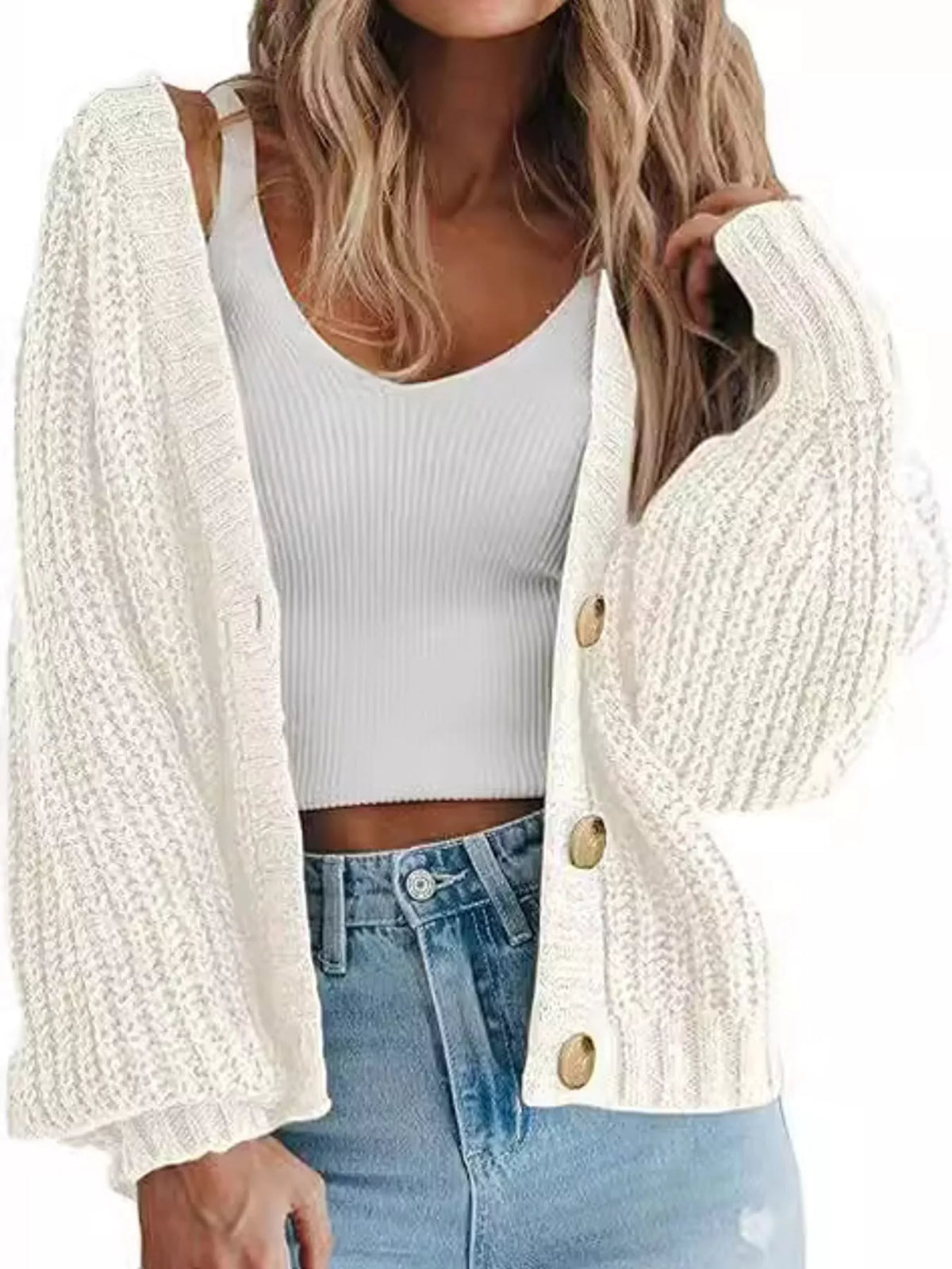 full size chunky knit button-down cardigan plus | dropsona - neutral - packaging