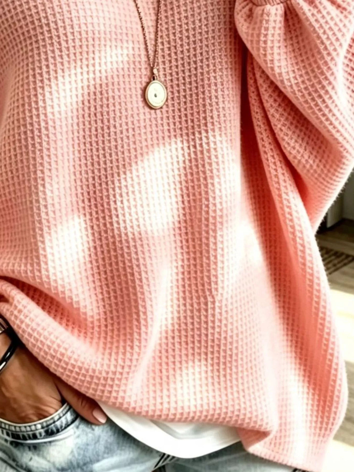 full size waffle knit boat neck sweatshirt plus | dropsona - neutral - usage example