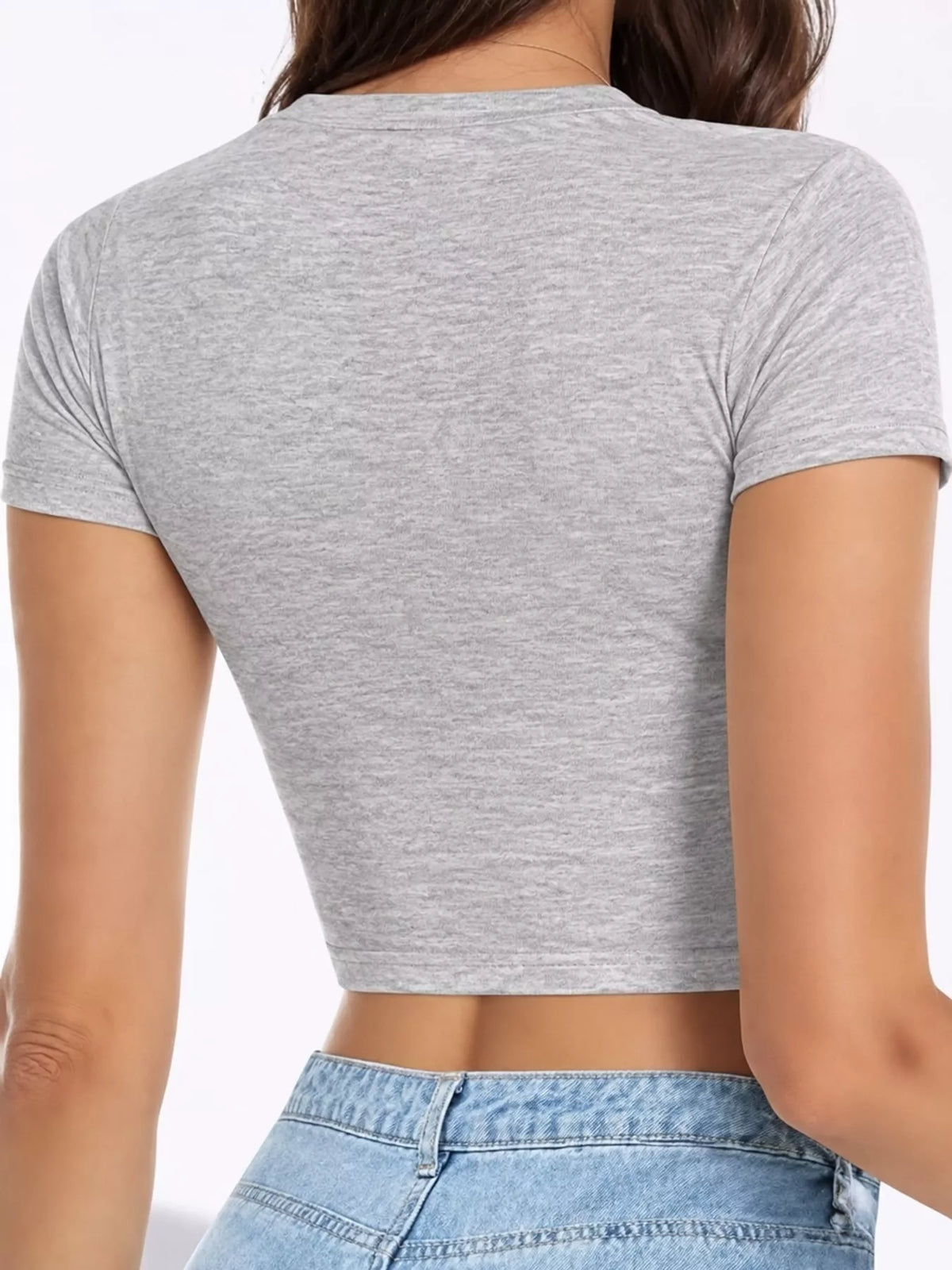 slim fit basic crew neck short sleeve crop t-shirt | dropsona - neutral - front view