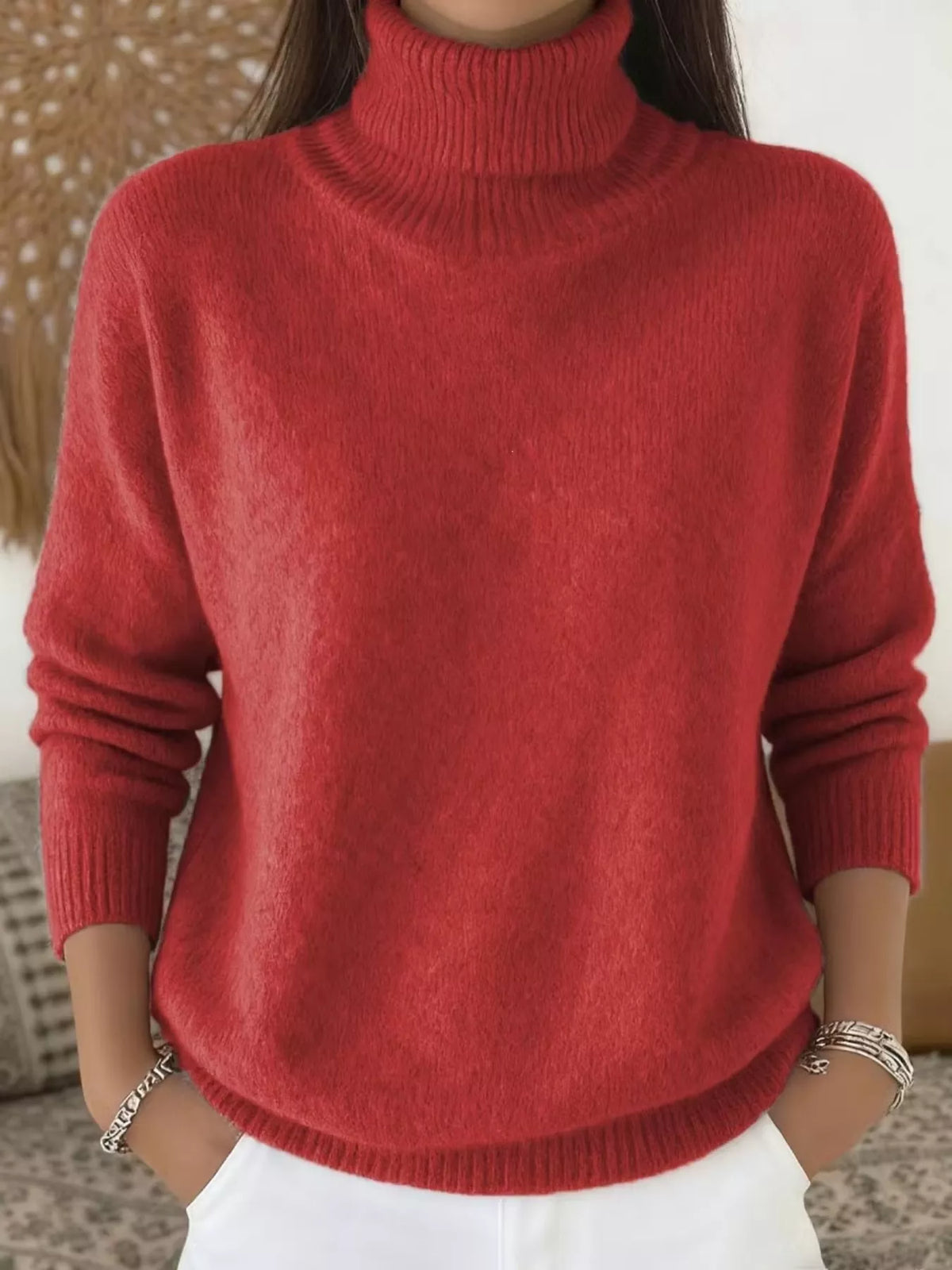 turtleneck long sleeve sweater – basic style | dropsona - neutral - close-up detail