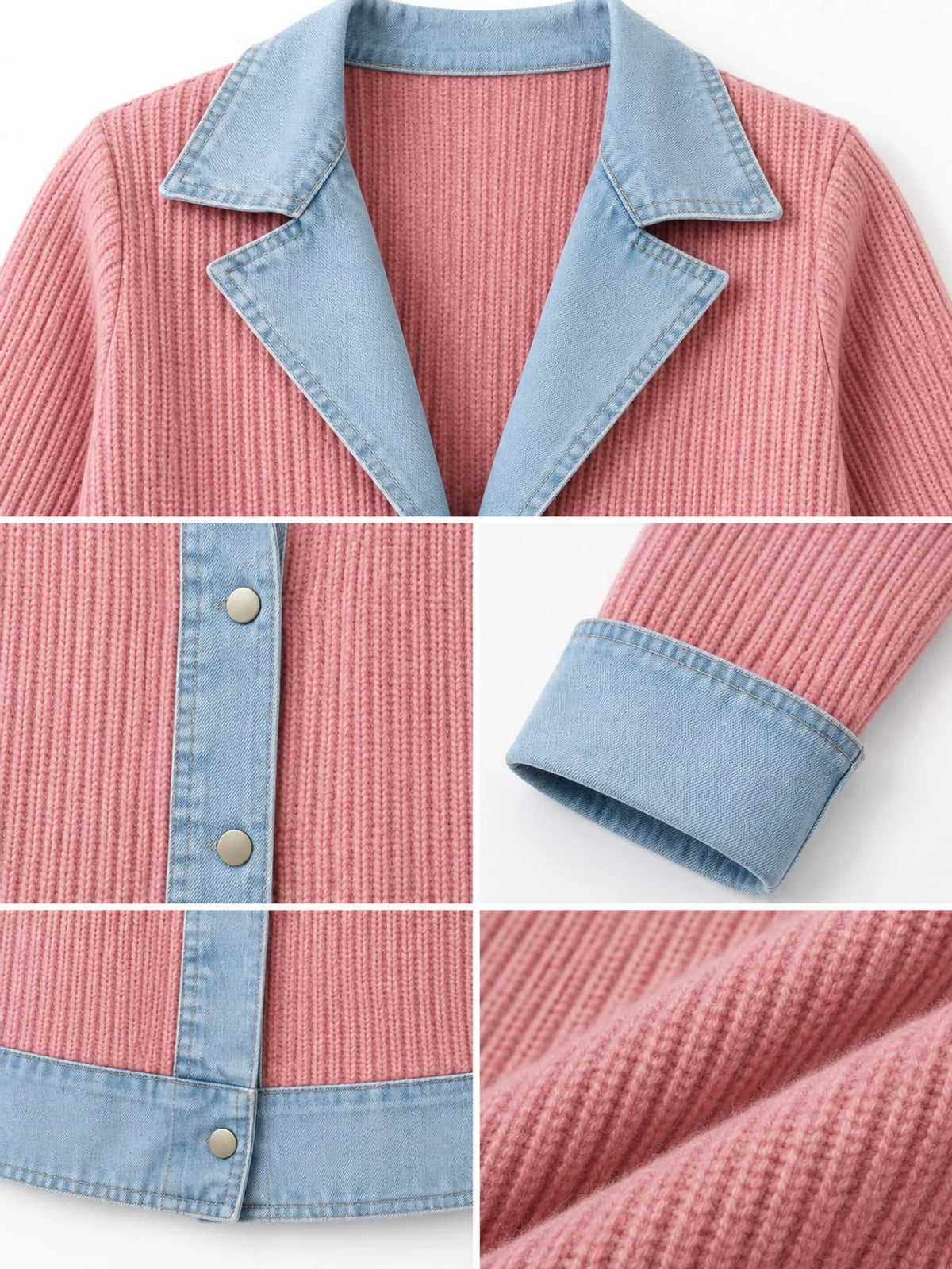 full size denim trim ribbed knit cardigan plus | dropsona - neutral - size reference