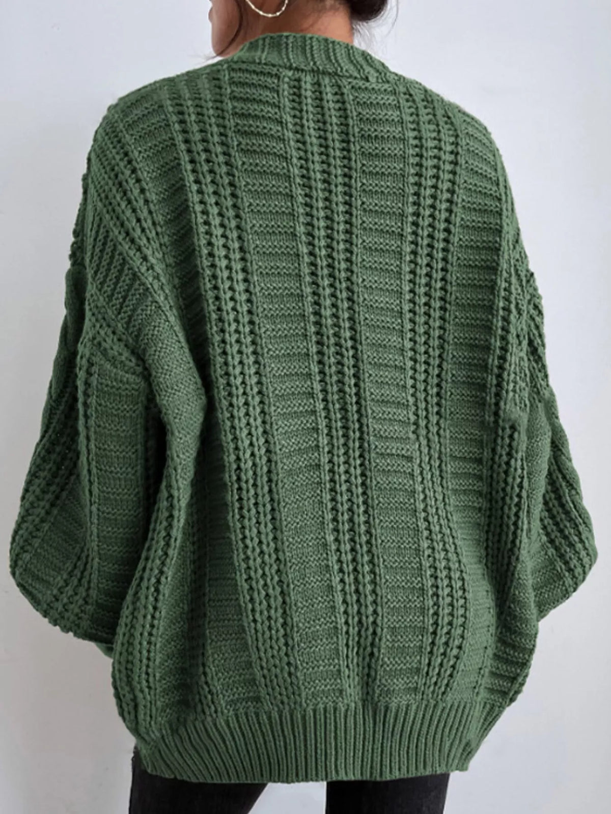 cable knit button-down cardigan | dropsona - neutral - front view