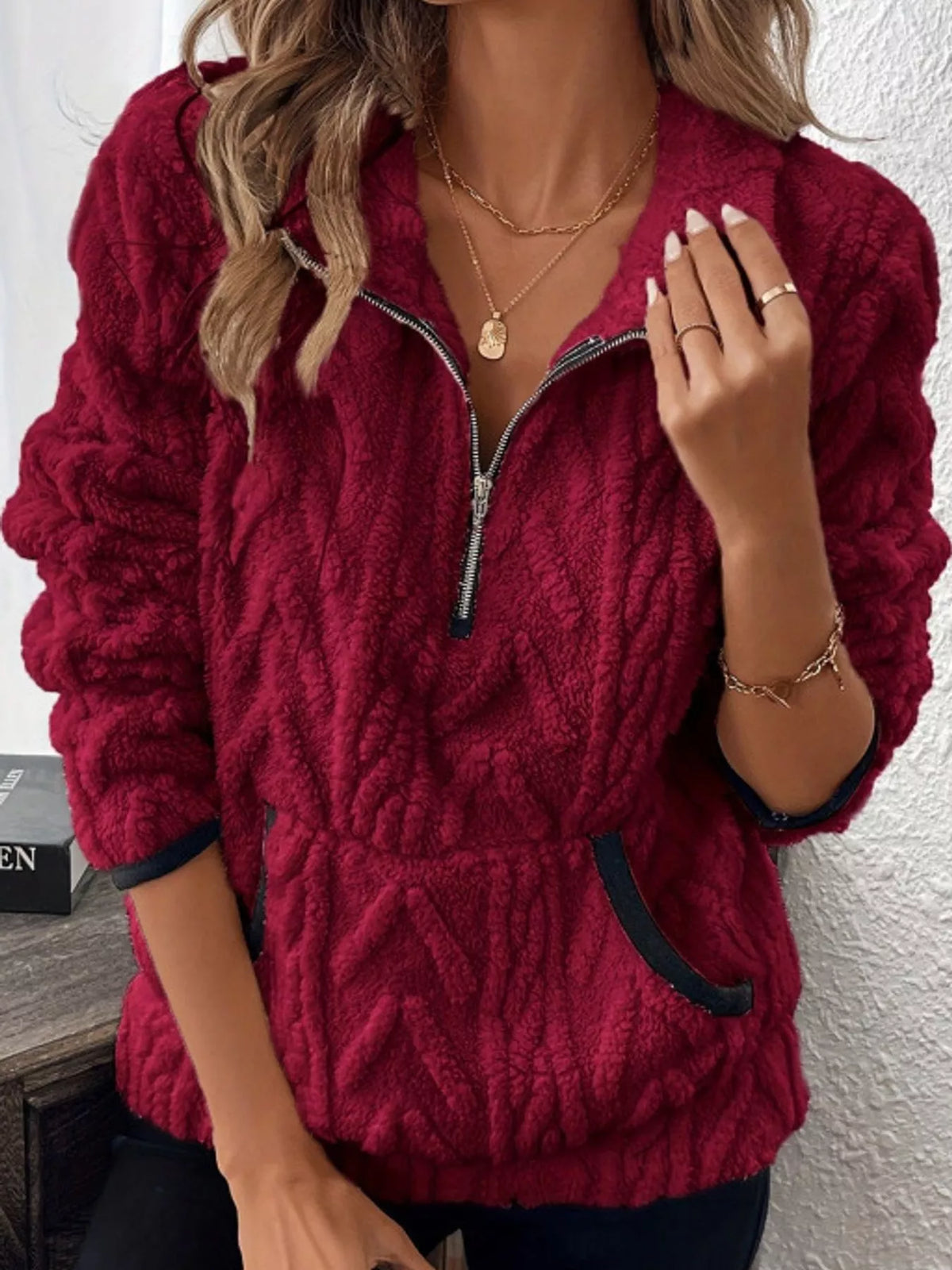 full size quarter-zip sherpa sweatshirt plus | dropsona - neutral - size reference