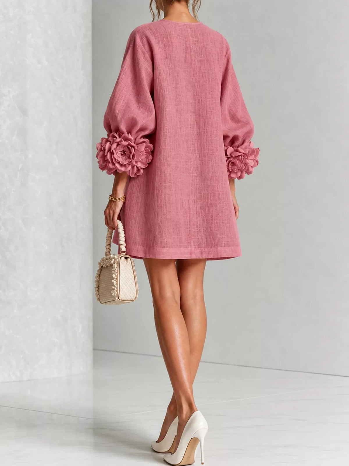 full size 3d floral sleeve accents mini dress plus | dropsona - neutral - usage example