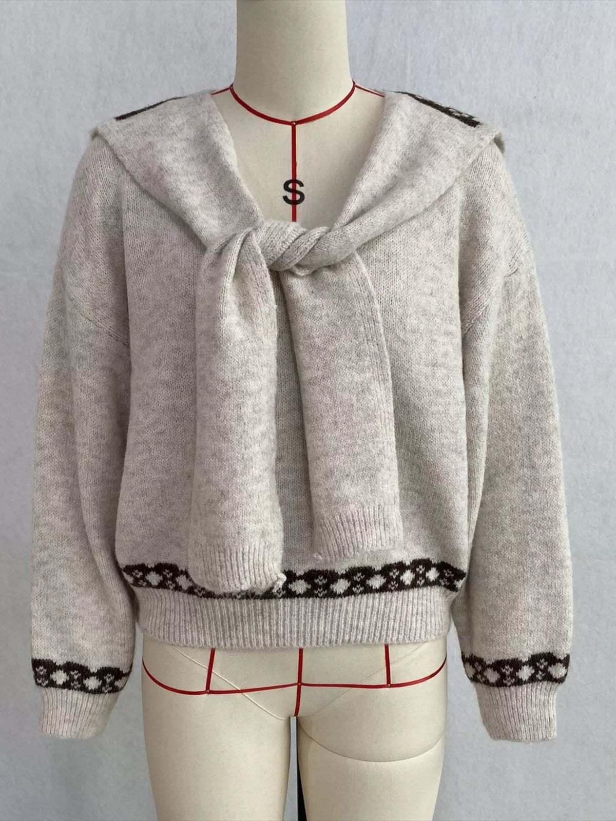 scarf detail dropped shoulder sweater – basic style | dropsona - neutral - usage example