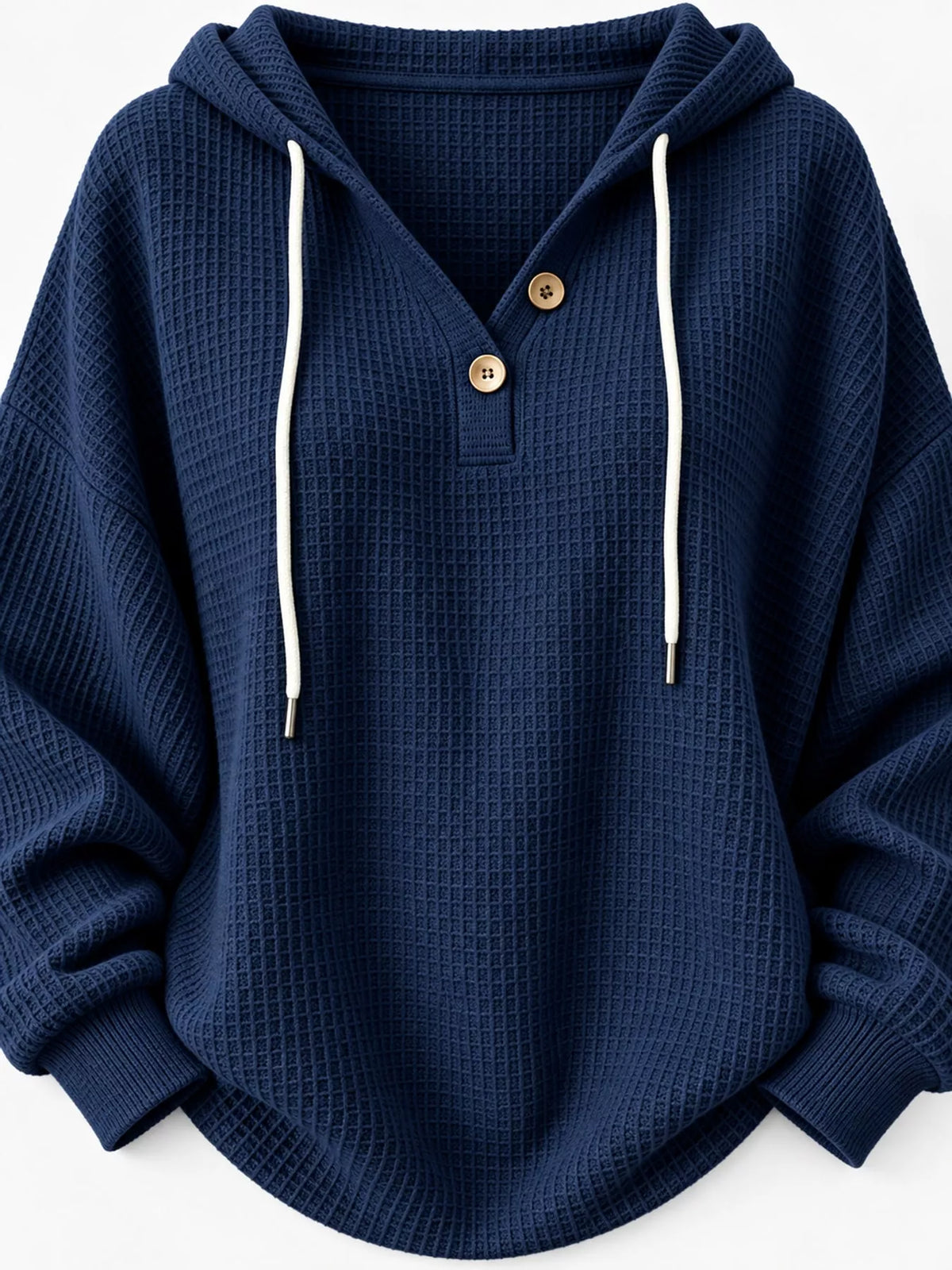 full size waffle knit button detail hoodie plus | dropsona - neutral - close-up detail