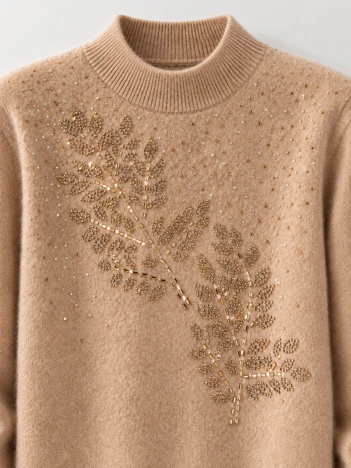 rhinestone leaf mock neck sweater | dropsona polyester - neutral - usage example