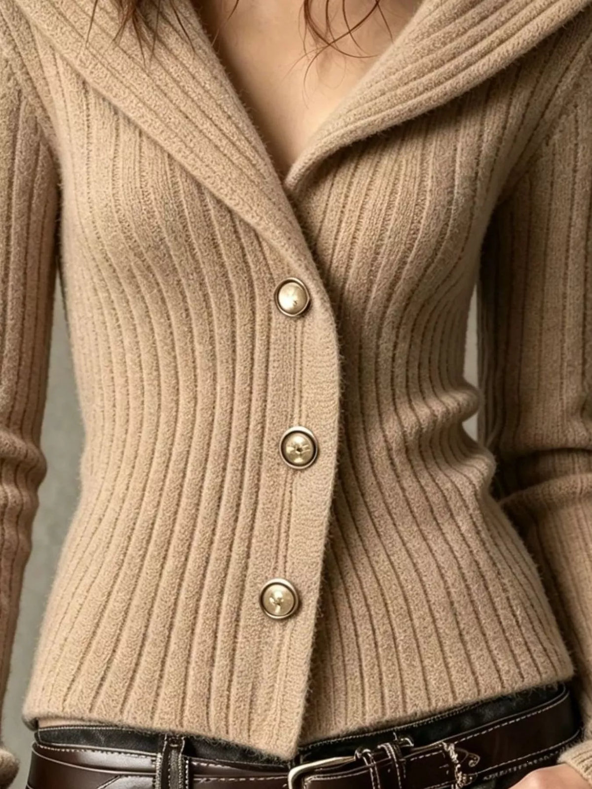 full size ribbed knit button-down front cardigan plus | dropsona - neutral - size reference