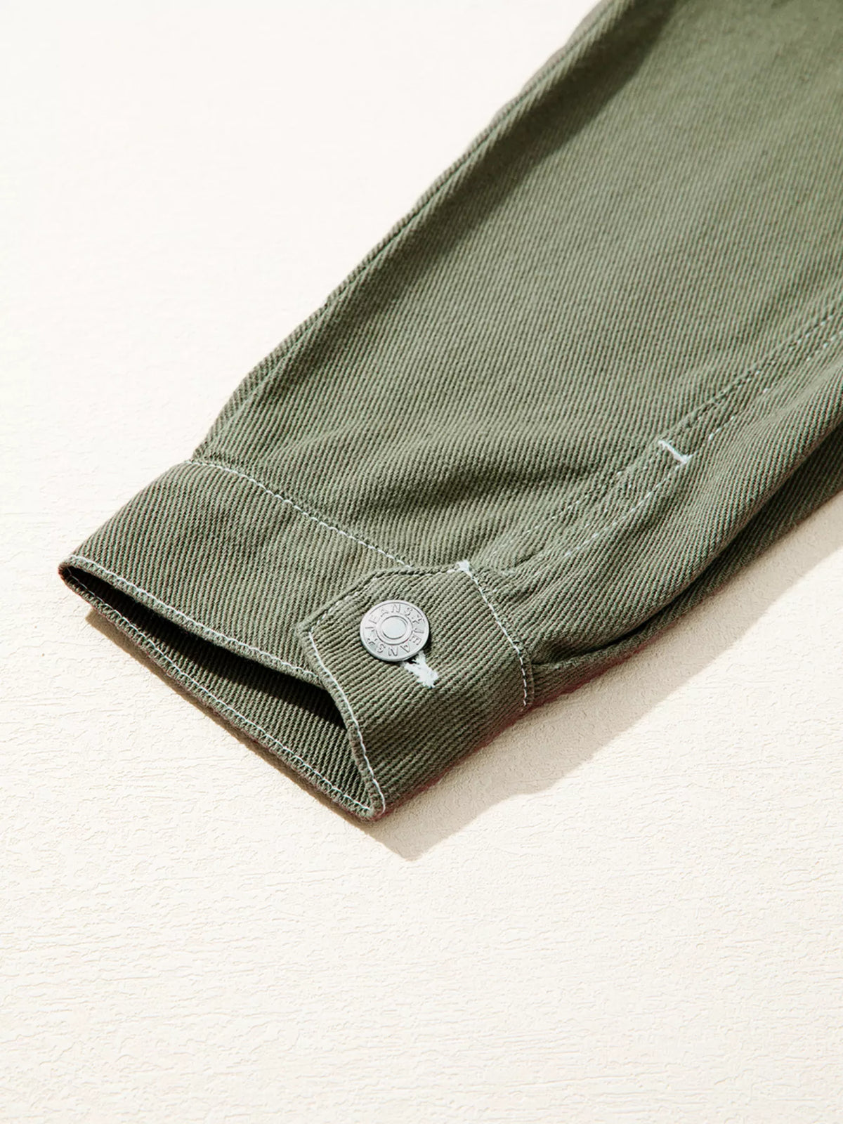 patched pocket collared button front boyfriend denim jacket - close-up detail