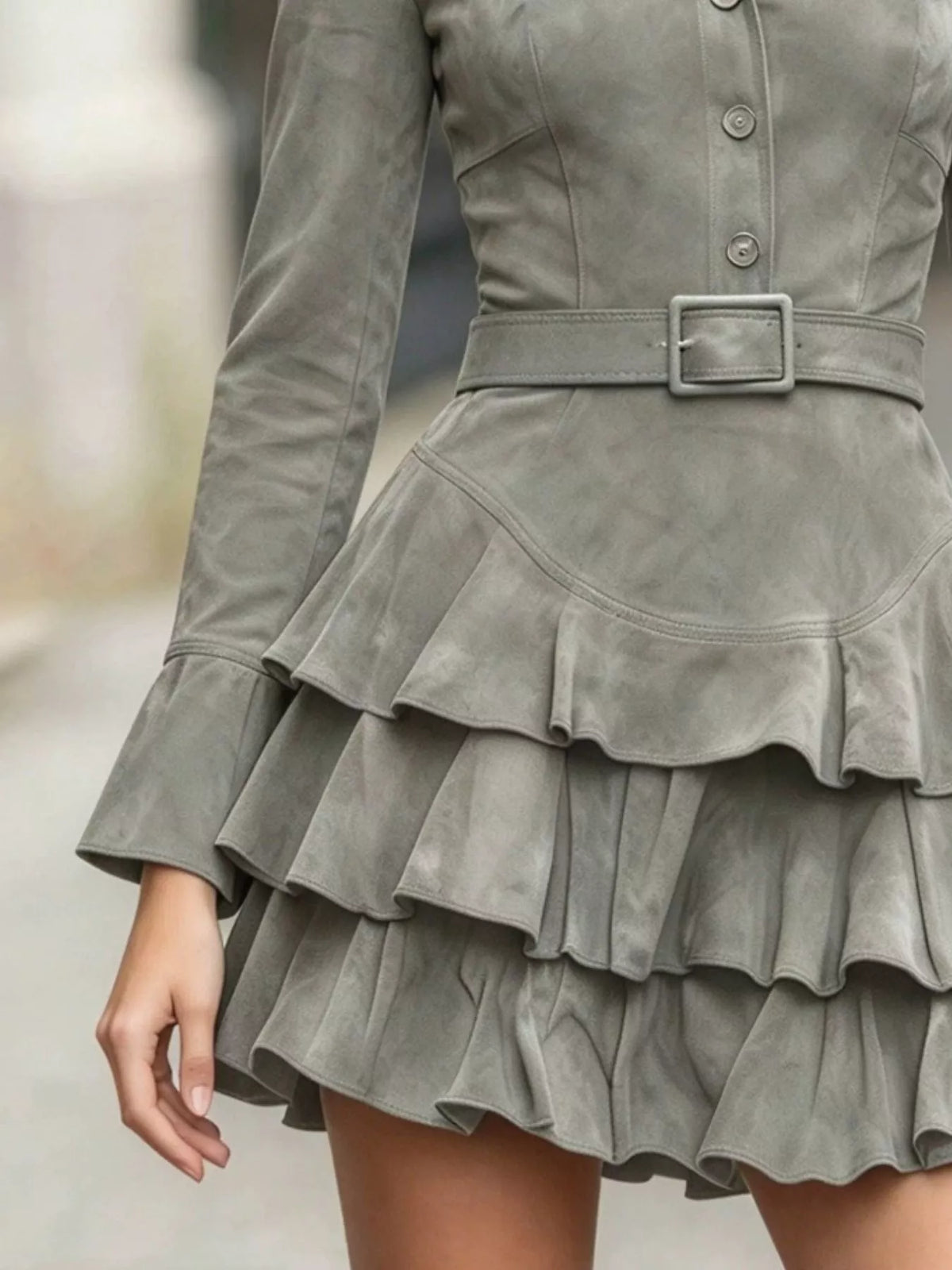 ruffle layered button front mini dress – ruffled fit | dropsona - neutral - usage example