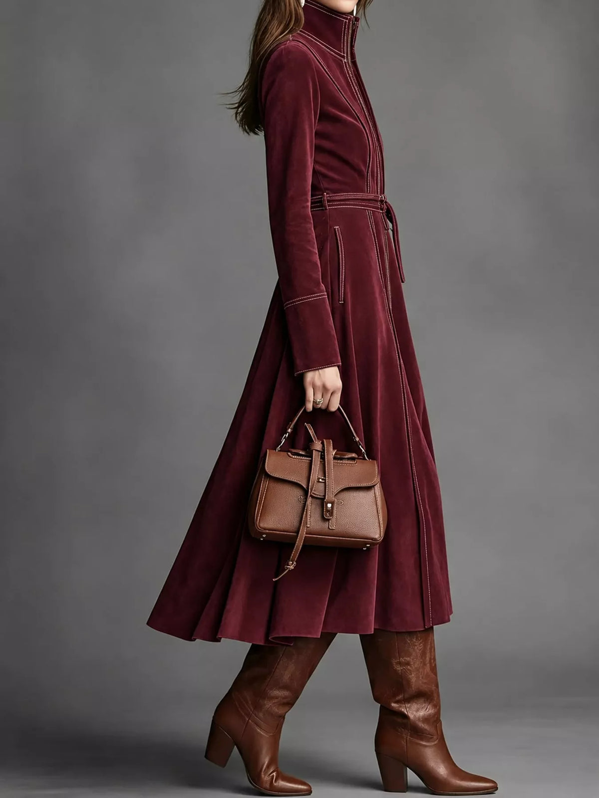 full size zipper front midi dress plus | dropsona - neutral - material texture