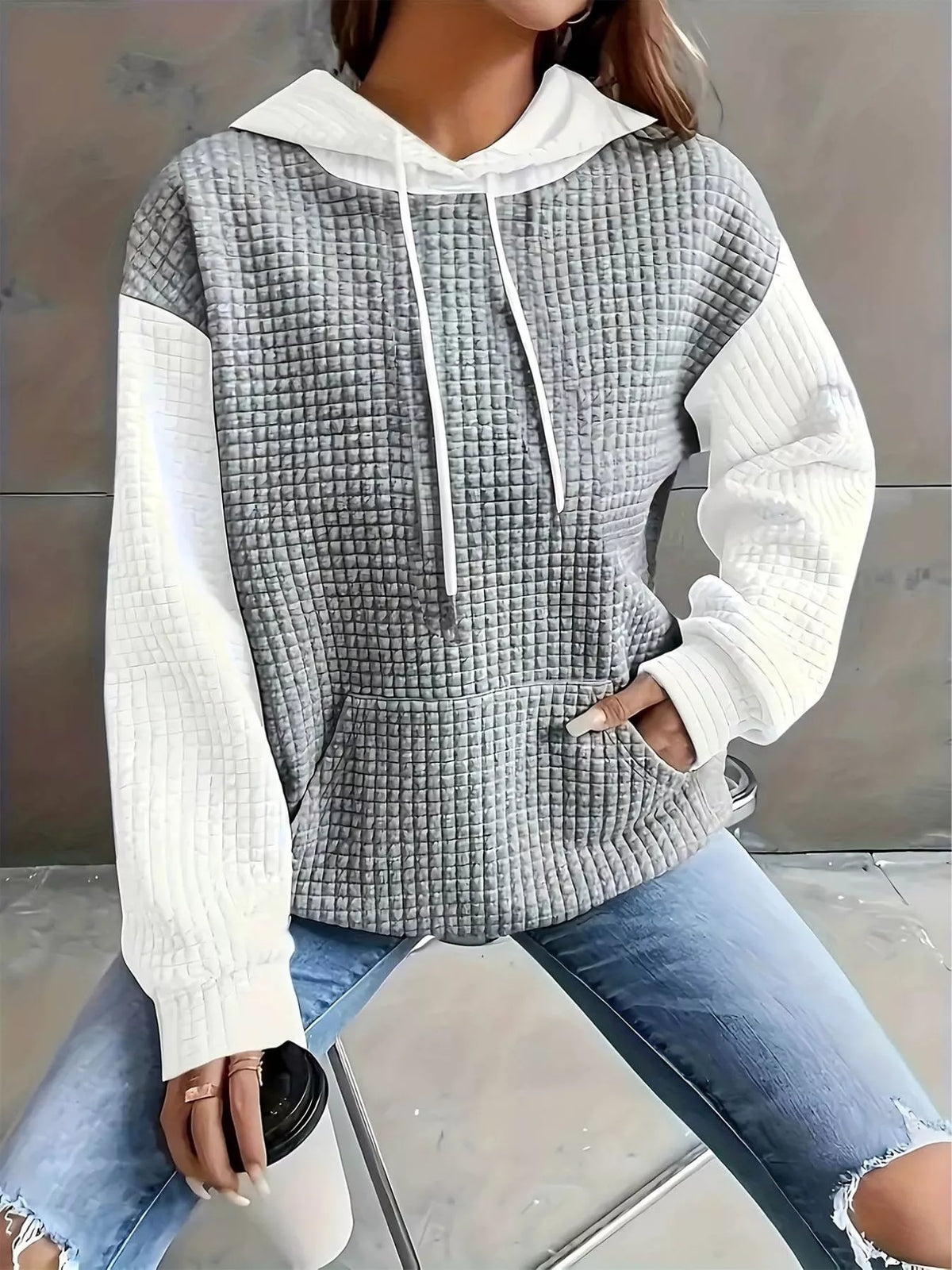 full size textured kangaroo pocket hoodie plus size - close-up detail