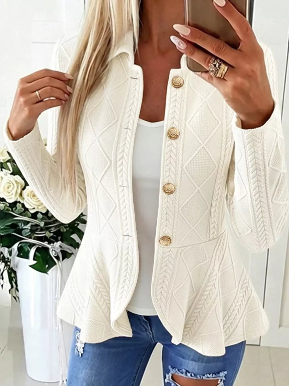 cable-knit button up cardigan | dropsona polyester 100% - neutral - packaging