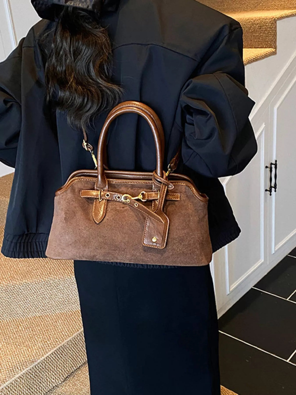 vintage buckle detail handbag – stylish sling | dropsona - neutral - size reference