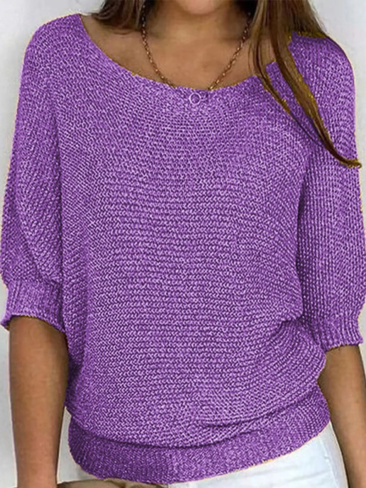 full size boat neck 3/4 sleeve sweater plus | dropsona - neutral - material texture
