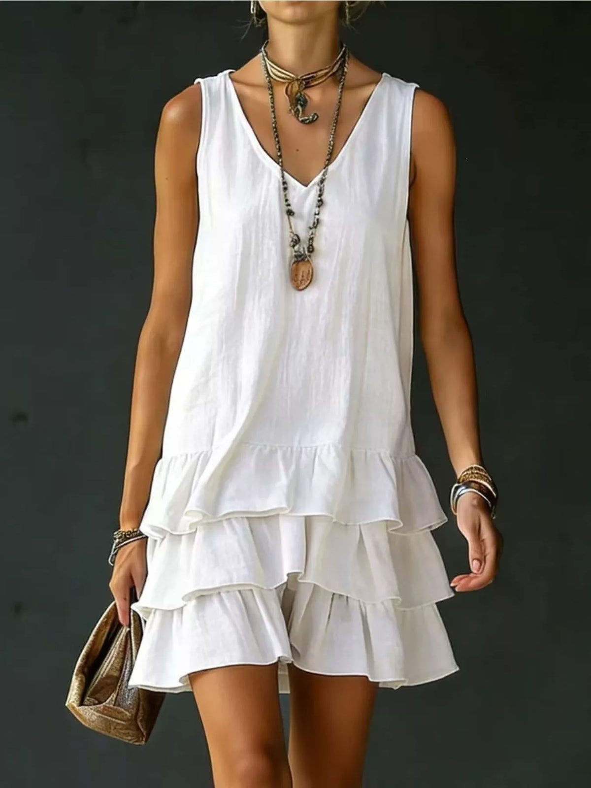 full size ruffled hem v-neck sleeveless dress plus size - material texture