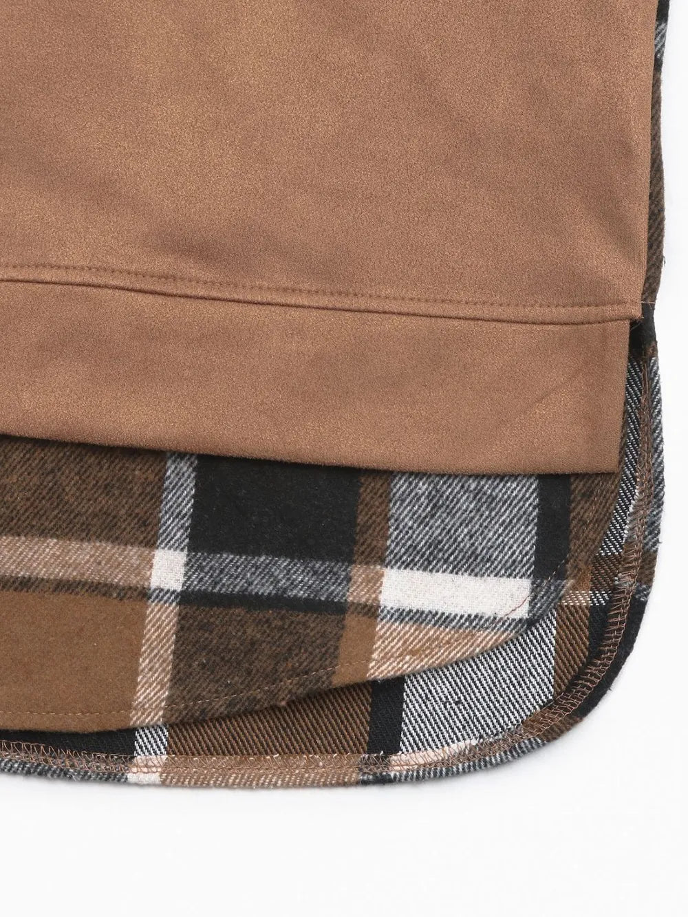 perfee drawstring slit plaid long sleeve hoodie | dropsona - neutral - usage example