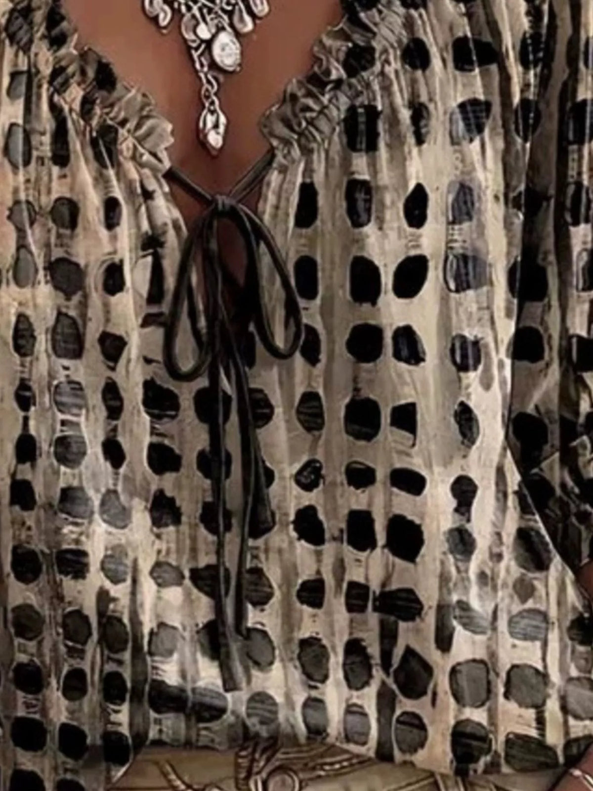 full size tie neck 3/4 sleeve blouse plus | dropsona - neutral - usage example