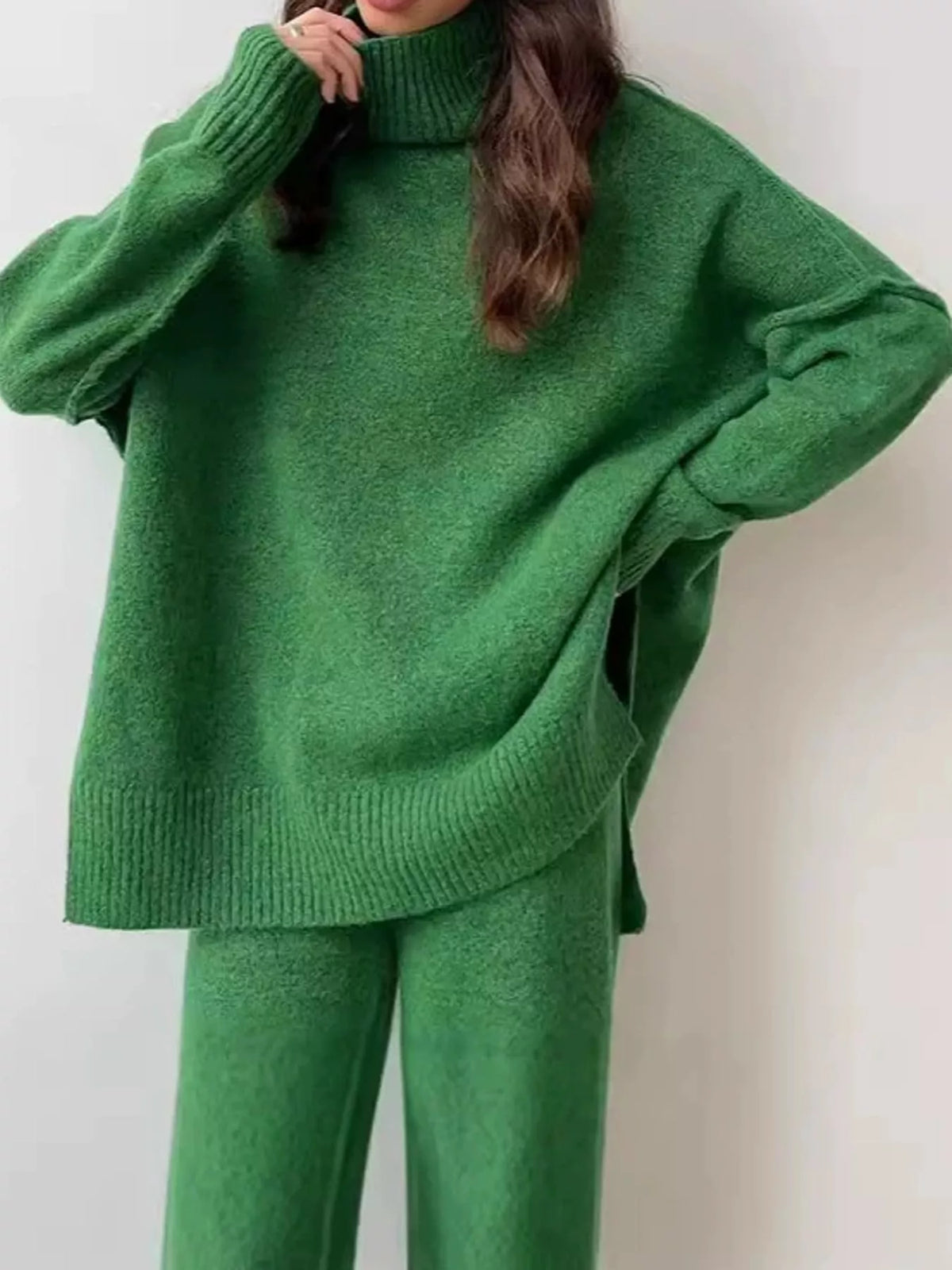 full size oversized turtleneck knit top and wide-leg | dropsona - neutral - material texture