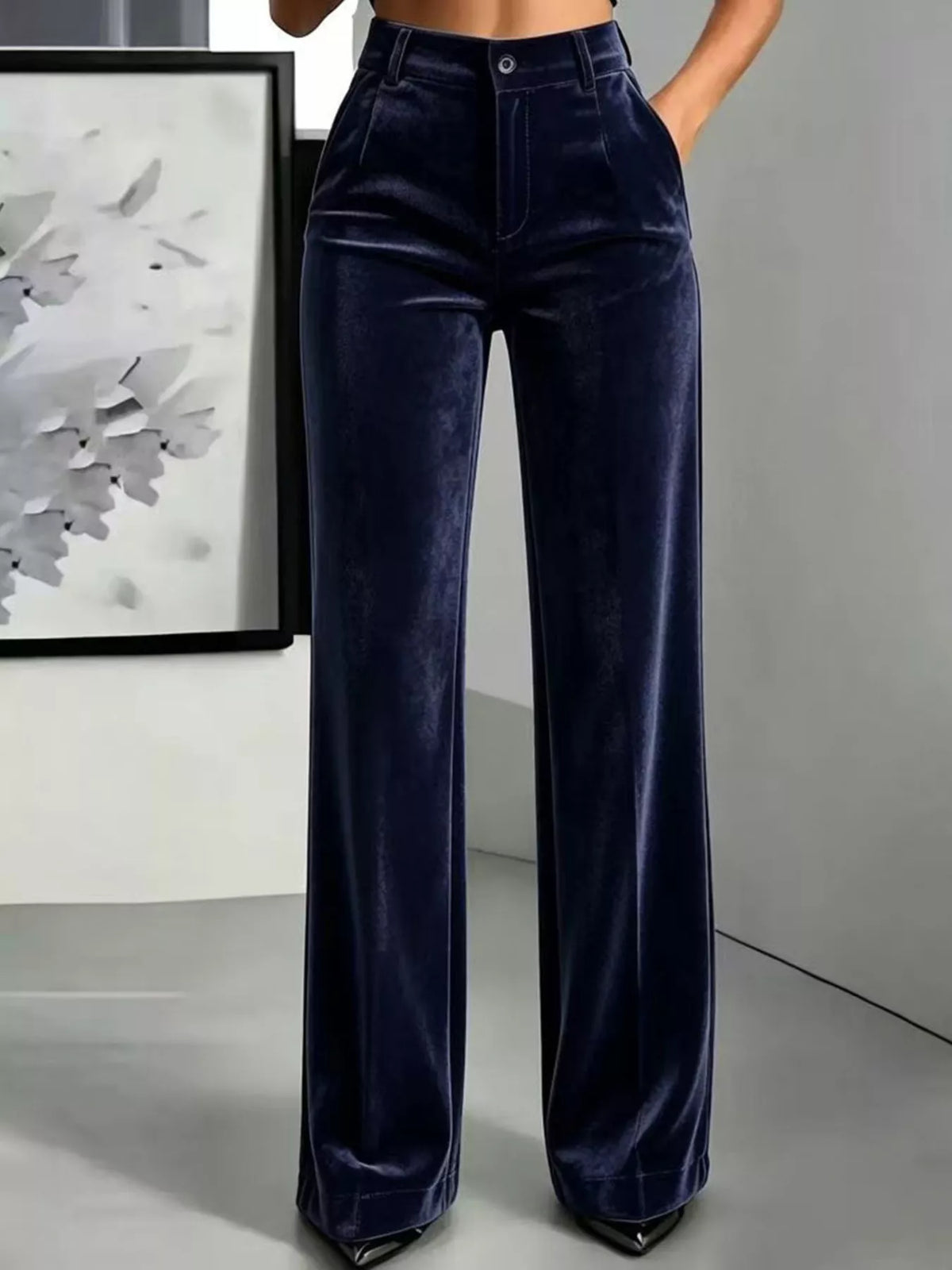 full size high-waisted velvet pants plus | dropsona - neutral - packaging