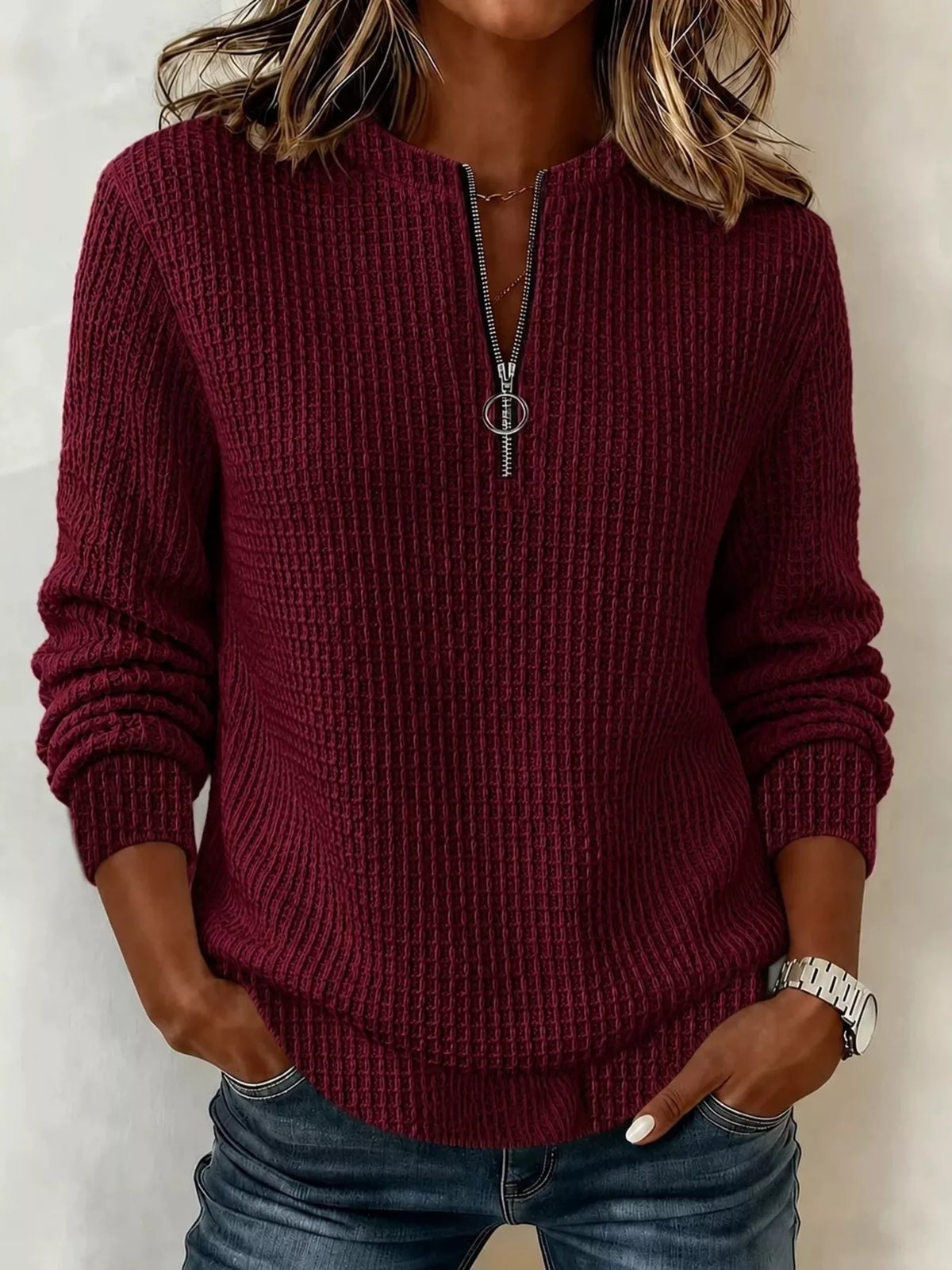 full size quarter-zip textured sweatshirt plus | dropsona - neutral - size reference