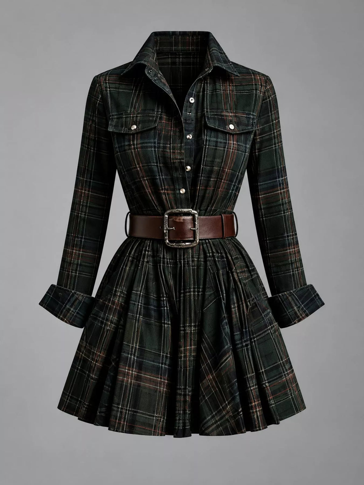 plaid long-sleeve shirt dress | dropsona - neutral - packaging