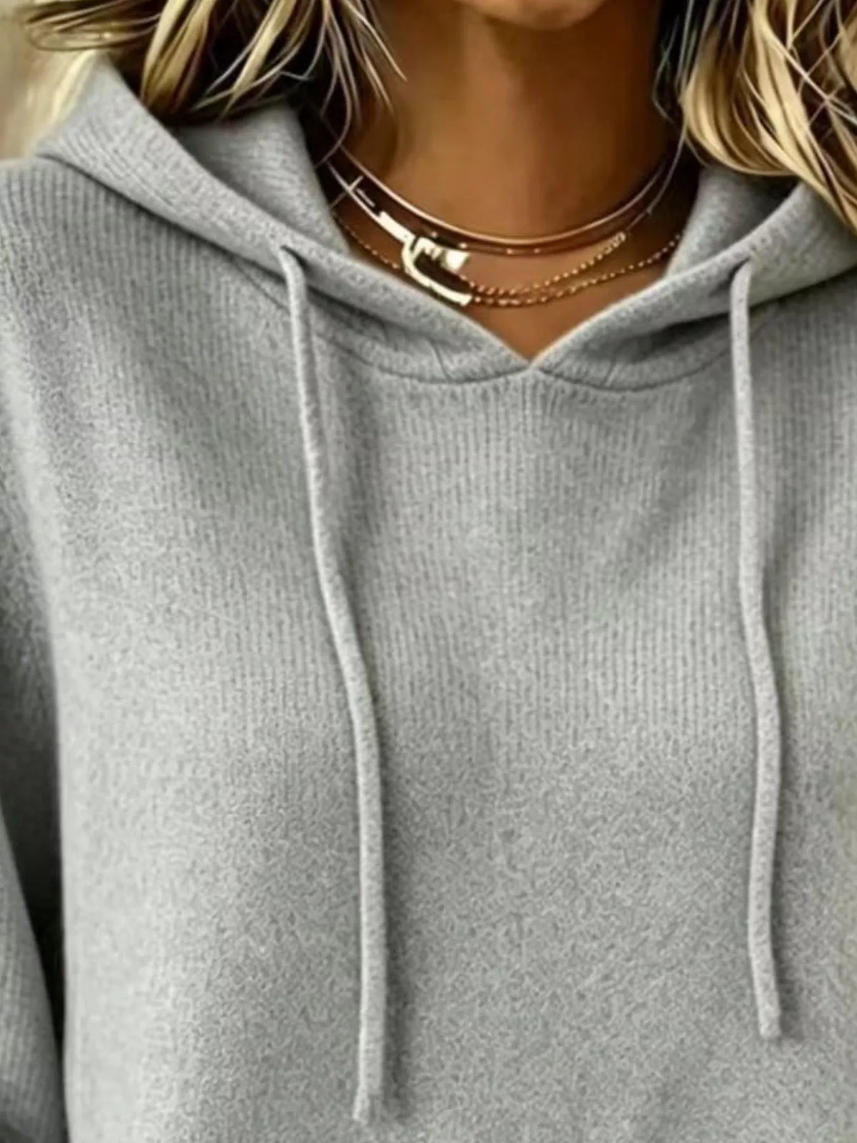 full size drawstring kangaroo pocket hooded sweater | dropsona - neutral - front view