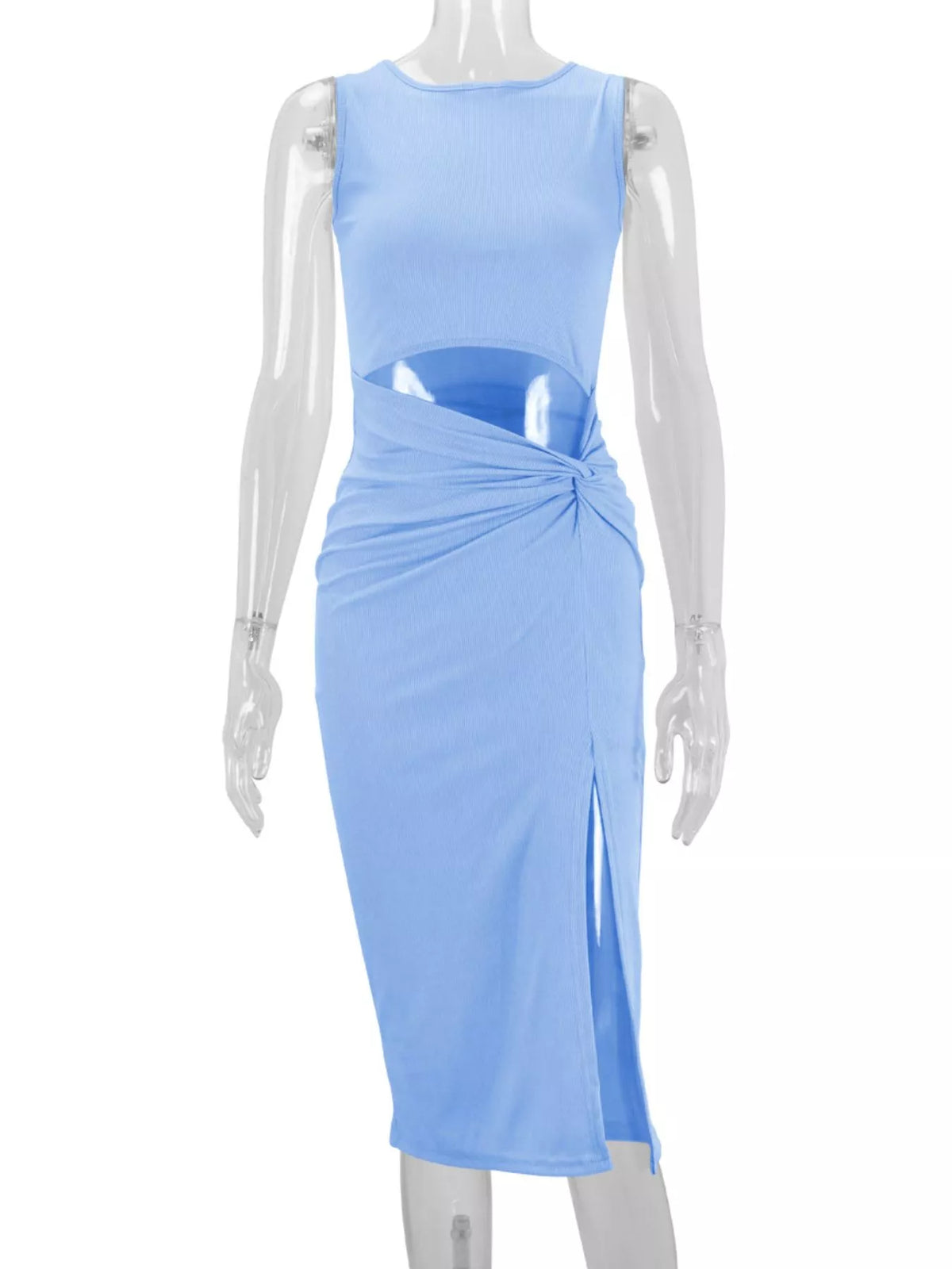 sleeveless cut-out ruched high-slit bodycon dress | dropsona - neutral - material texture