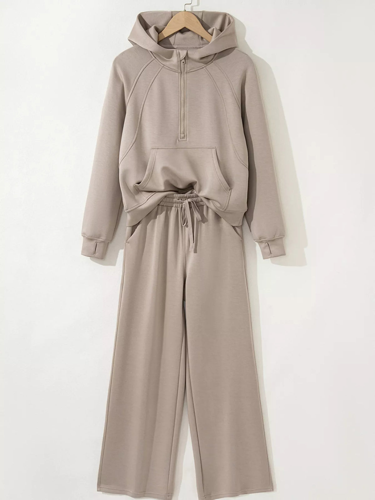 half zip long sleeve hoodie and pants 2pcs outfit | dropsona - neutral - material texture
