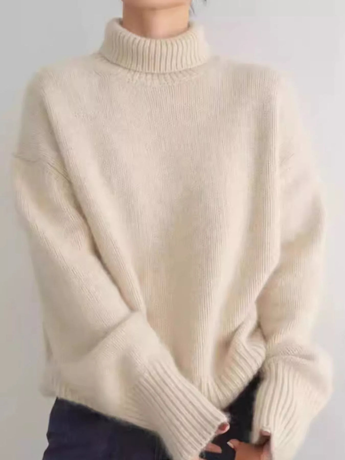 turtleneck dropped shoulder sweater | dropsona - neutral - packaging