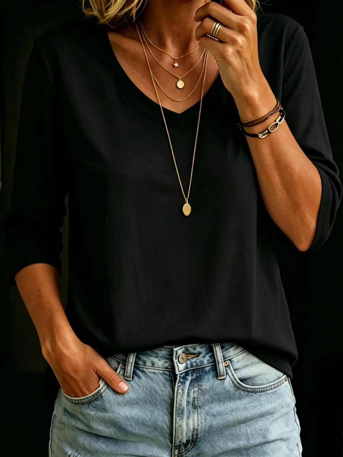 full size v-neck half sleeve t-shirt plus | dropsona - neutral - front view