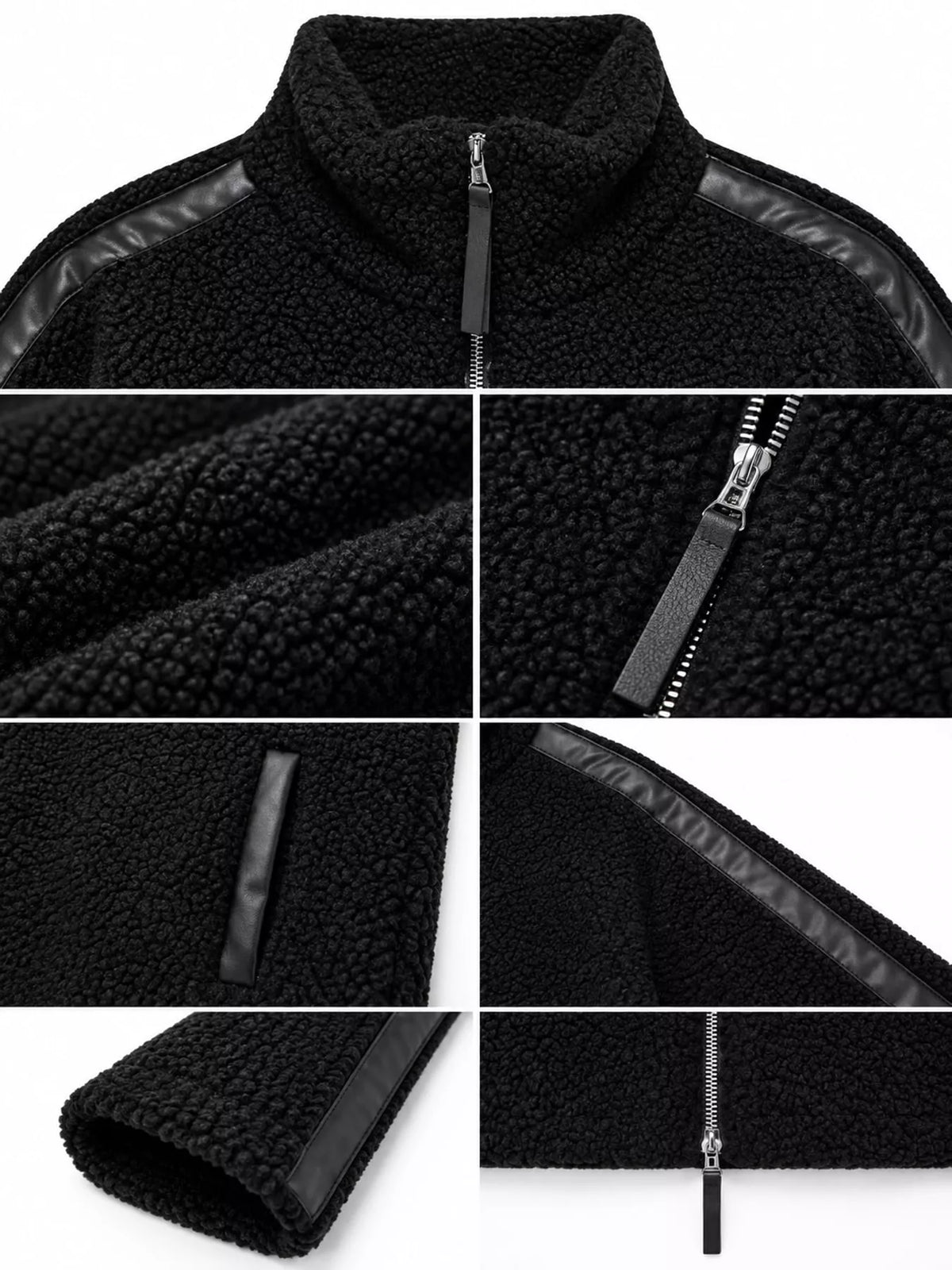 sherpa zip-up outerwear | dropsona - neutral - close-up detail